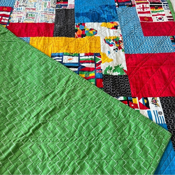 40”x53” Homemade Cotton World Flags Quilt. - Picture 6 of 9